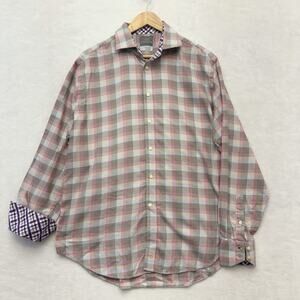 Thomas Dean Shirt Mens Large Multicolor Glen Plaid Cotton Flip Cuff Long Sleeve